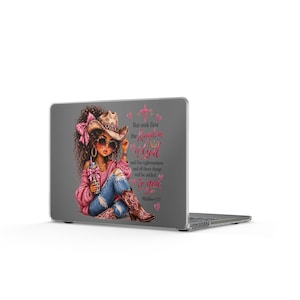 Funda transparente para MacBook con diseño de vaquera afro y versículo bíblico / Proverbios 3:5 Diseño de fe