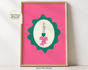 Christmas Candle Wall Art | Fun Holiday Printable | Playful Bachelorette Decor | Cozy Whimsical Christmas | Gallery Wall Download