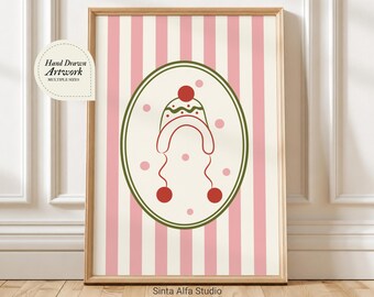 Coquette Winter Beanie Wall Art Digital Print, Cute Pink Beanie Printable Poster, Pastel Christmas Greeting Card, Hand Drawn Nursery Decor