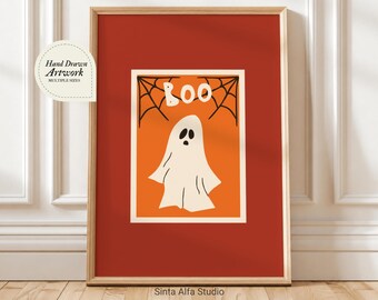 Halloween Printable Art Spooky Season Boo Print Seasonal Fall Decor, Autumn Wall Art Decoration PNG, Cute Ghost Wall Art, Digital Download