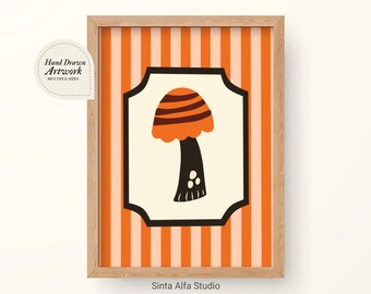 Spooky Mushroom Wall Art, Retro Halloween Printable, Fall Nursery Poster, Whimsical Autumn Decor, Cute Gothic Print, Vintage Mushroom PNG