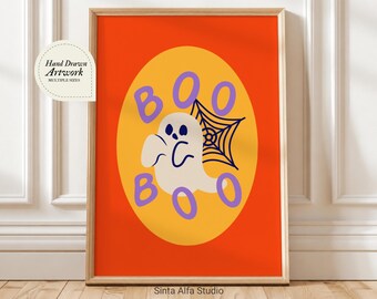 Halloween Printable Art Spooky Season Boo Print Seasonal Fall Decor, Autumn Wall Art Decoration, Cute Ghost Wall Art, Digital Download PNG