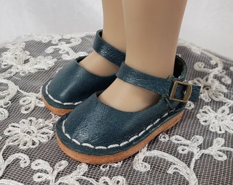 Dianna Effner 13" Little Darlings Blue/Green LEATHER Mary Janes Shoes for dolls ~ 5.00 shipping for all the shoes you buy in one sale.