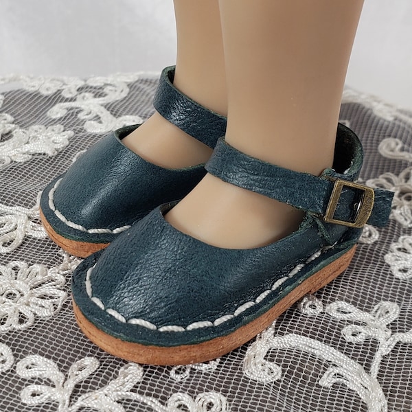 Dianna Effner 13" Little Darlings Blue/Green LEATHER Mary Janes Shoes for dolls ~ 5.00 shipping for all the shoes you buy in one sale.