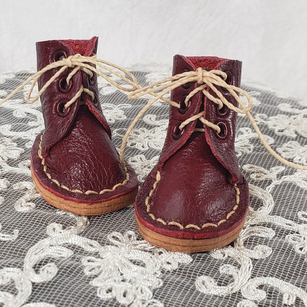 Handmade Dark RED LEATHER BOOTS for Dianna Effner/Boneka 10" dolls ~ 5.00 shipping for all the shoes you buy in one transaction!