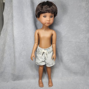 BOARD SHORTS/ Swim trunks, Surfer shorts for 14.5" Ruby Red Fashion Friends dolls ~ Light gray with sharks design ~ Unisex