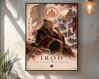 Iroh Poster, Avatar The Last Airbender Art, Fire Nation Wall Art, Fantasy Character Portrait Poster, Illustrated Anime Fan Art Poster