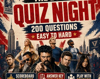 The Boys Quiz Night PDF, 200 Questions Easy to Hard, Printable TV Trivia Game, Answer Key Scoreboard Included, Digital Download