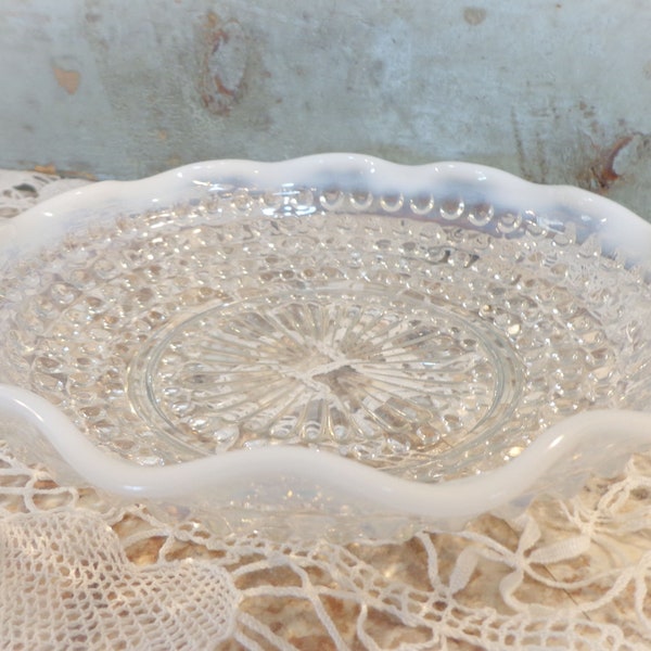 vintage Hobnail bowl opalescent moonstone glass