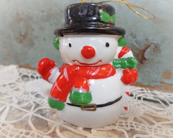 vintage snowman Christmas ornament porcelain