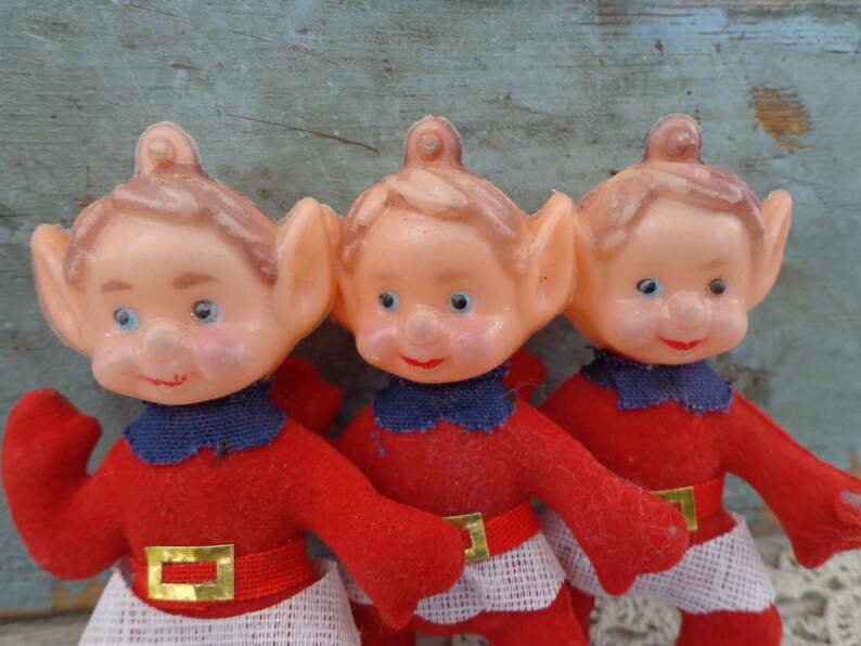 Vintage Christmas elves plastic elf decorations lot of 3 Etsy
