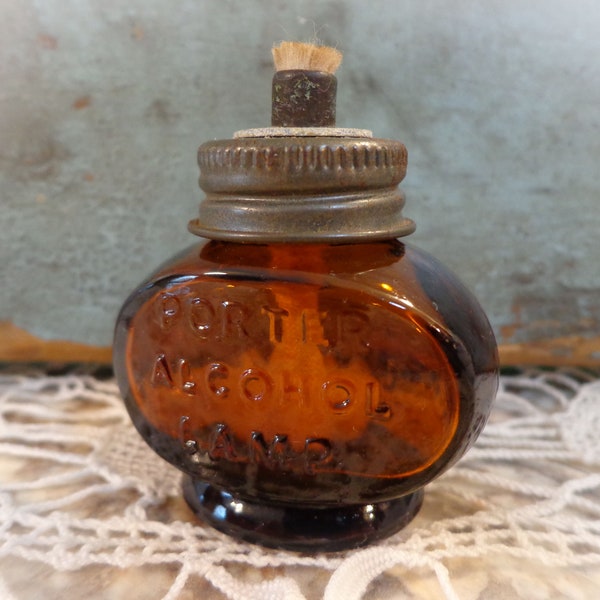 antique alcohol lamp amber glass bottle Porter's