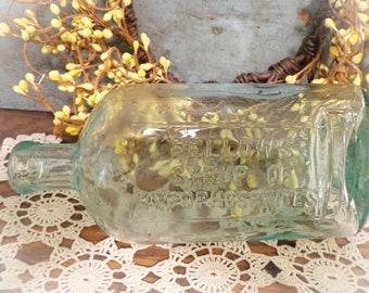 vintage blue glass bottle antique Fellows Syrup apothecary