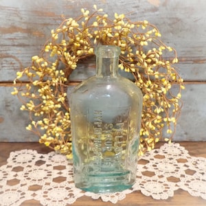 antique blue bottle ~ vintage aqua glass ~ antique Fellows Syrup ~ farmhouse kitchen decor ~ collectible quackery advertising