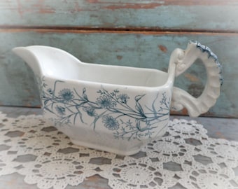 antique ironstone gravy boat blue transferware