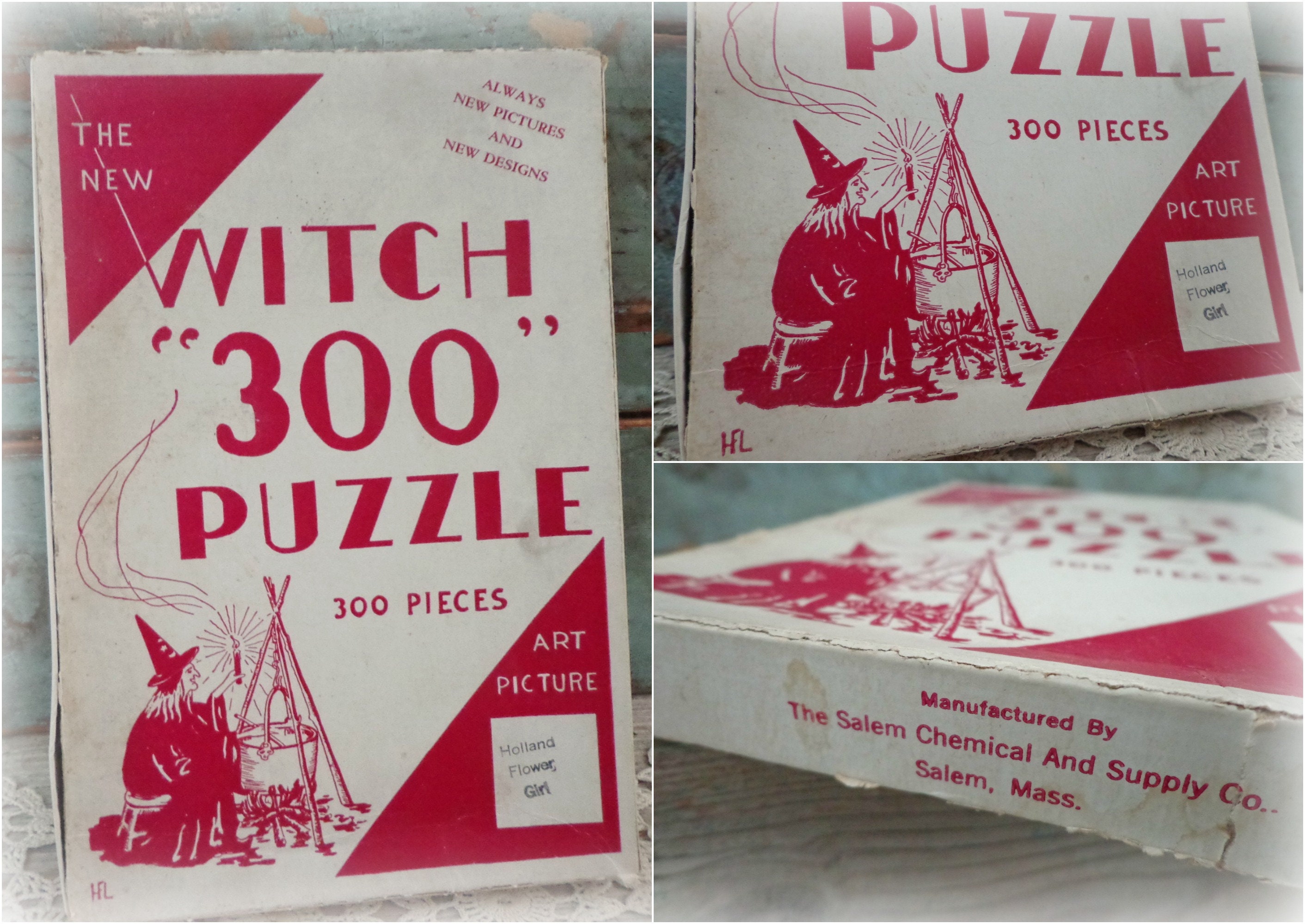 Antique witch puzzle vintage Halloween decor Salem MA | Etsy