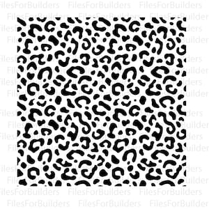 May include: A repeating seamless pattern featuring black leopard spots on a white background. The design consists of irregular, curved, and circular shapes that mimic the natural markings of a leopard, creating a high-contrast graphic print.