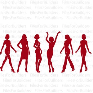 Könnte beinhalten: Eine digitale Grafik mit sechs verschiedenen roten Silhouetten von Figuren in verschiedenen Steh- und Gehposen. Die Figuren sind in einer horizontalen Reihe vor einem weißen Hintergrund angeordnet, wobei der Text FilesForBuilders sichtbar ist.
