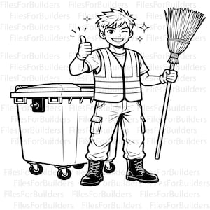Vaktmästare SVG, städarbetare konst, vaktmästare Clipart, kvasttecknad film, sanitetsarbetare, underhållsdesign, städpersonal klippfil
