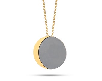 Moon Pendant in Silver and Gold-plated Silver, Personalized Disc Necklace, Lunar Phase Jewelry