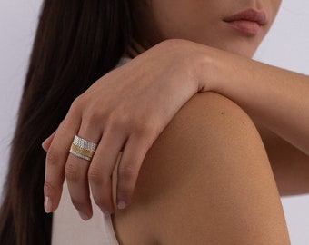 Personalized Stacking Band Rings in Sterling Silver and Gold-plated Silver