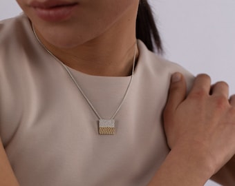 Geometric Pendant Necklace in Sterling Silver, Small Square Pendant, Personalized Necklace