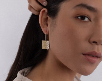 Large Square Earrings Gold-plated Silver