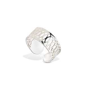 Adjustable Band Ring in Sterling Silver, Wrap Ring with Geometric Pattern, Minimalist Silver Ring for Women