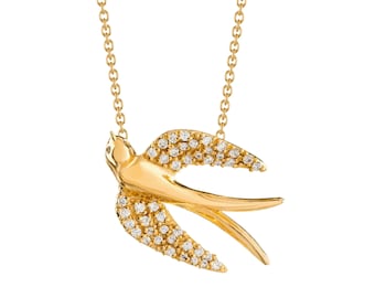 Gold-Plated Sterling Silver Swallow Necklace: CZ Pave Bird Pendant