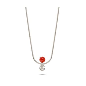 Necklace fine pendant stone red carnelian, Women&#39;s necklace minimalist chain sterling silver, Gift woman