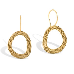 Irregular Dangle Earrings Gold-plated Silver, Contemporary Shape Earrings, Lightweight Filigree Gold