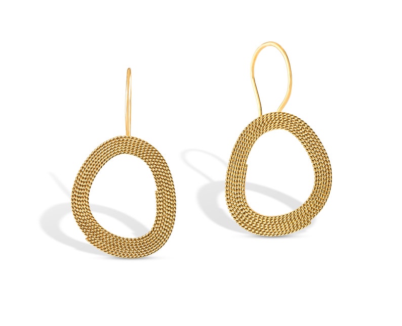 Irregular Dangle Earrings Gold-plated Silver, Contemporary Shape Earrings, Lightweight Filigree Gold