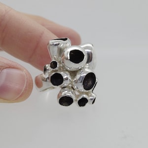 Chunky Handmade Ring Sterling Silver, Asymmetrical One of a Kind Ring, US size 5