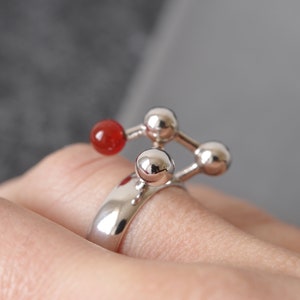 Architectural Ring in Sterling Silver with Carnelian, Abstract Geometric Ring with Red Gemstone image 6