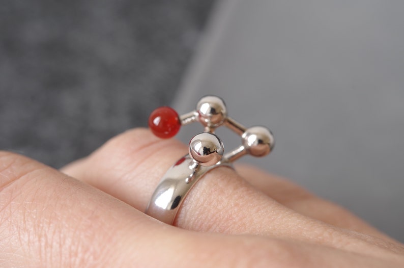 Architectural Ring in Sterling Silver with Carnelian, Abstract Geometric Ring with Red Gemstone image 6
