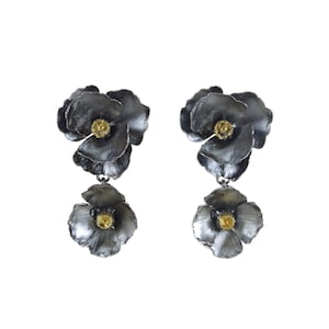 Oxidized Sterling Silver Poppy Earrings: Black & Gold Statement Flowers
