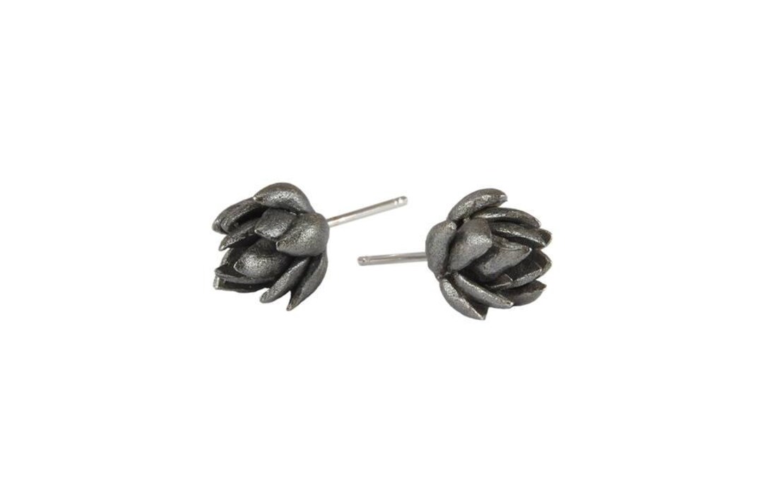 Artichoke Studs Sterling Silver, Oxidized Silver Vegetable Earrings, Artichoke Jewelry, Unisex