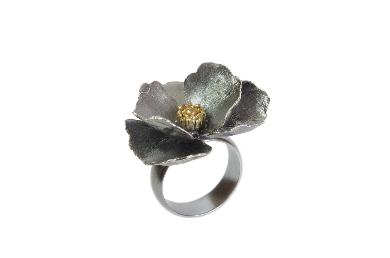 Black Flower Ring in Sterling Silver Poppy Ring Oxidized - Etsy