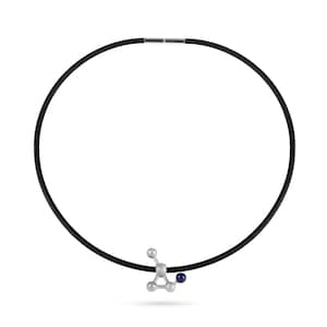 Unisex Pendant Necklace. Rubber Choker with Silver Pendant and Gemstones.