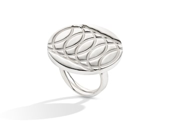 Statement Disc Ring in Sterling Silver, Large Architectural Geometric Ring, Ready to Ship in US Sizes 7 1/4 and 7 1/2