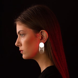 Statement Circle Earrings in Sterling Silver, Chunky Gold-plated Earrings 24kt, Geometric Articulated Earrings image 1