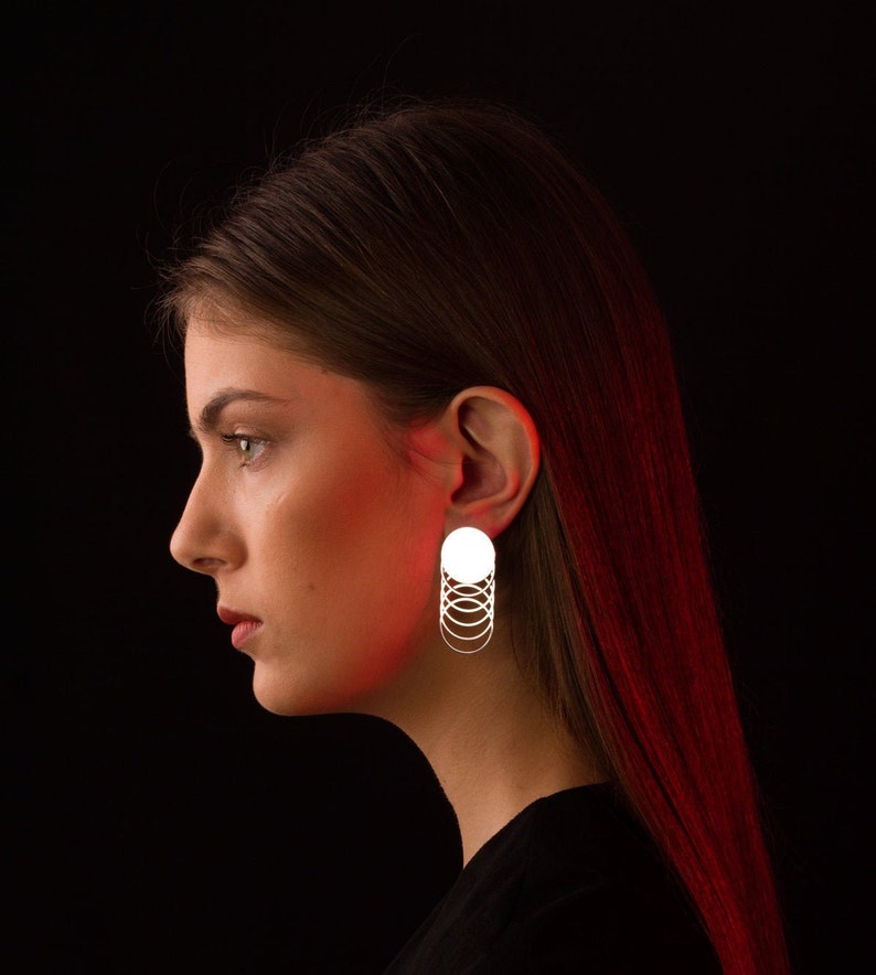 Statement Circle Earrings in Sterling Silver, Chunky Gold-plated Earrings 24kt, Geometric Articulated Earrings image 1