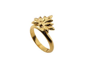 Gold Baroque Ring, 24kt Gold-plated Sterling Silver Ring, Stackable Floral Ring, Nature Inspired Ring for Women