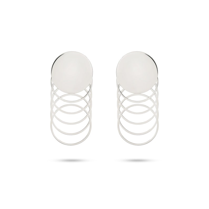 Statement Circle Earrings in Sterling Silver, Chunky Gold-plated Earrings 24kt, Geometric Articulated Earrings Silver