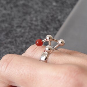 Architectural Ring in Sterling Silver with Carnelian, Abstract Geometric Ring with Red Gemstone image 3