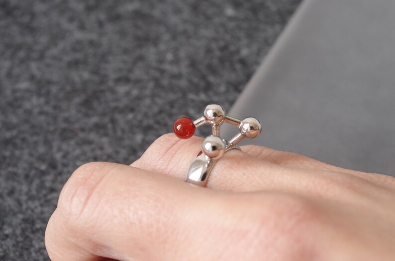 Architectural Ring in Sterling Silver with Carnelian, Abstract Geometric Ring with Red Gemstone image 3