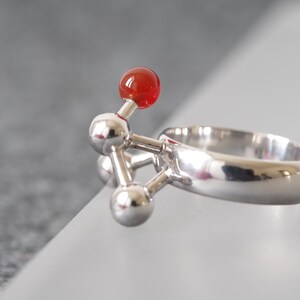 Architectural Ring in Sterling Silver with Carnelian, Abstract Geometric Ring with Red Gemstone image 2