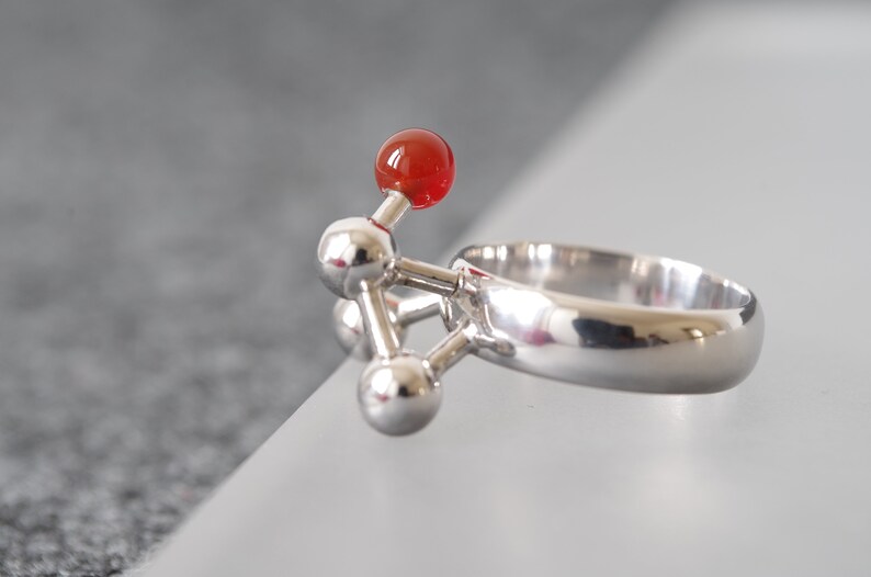 Architectural Ring in Sterling Silver with Carnelian, Abstract Geometric Ring with Red Gemstone image 2