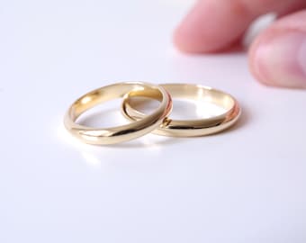 Wedding Ring Set Gold Plated Silver, Couple Wedding Bands Silver, Custom Engraved, Simple Affordable Wedding Rings, His and Hers Rings