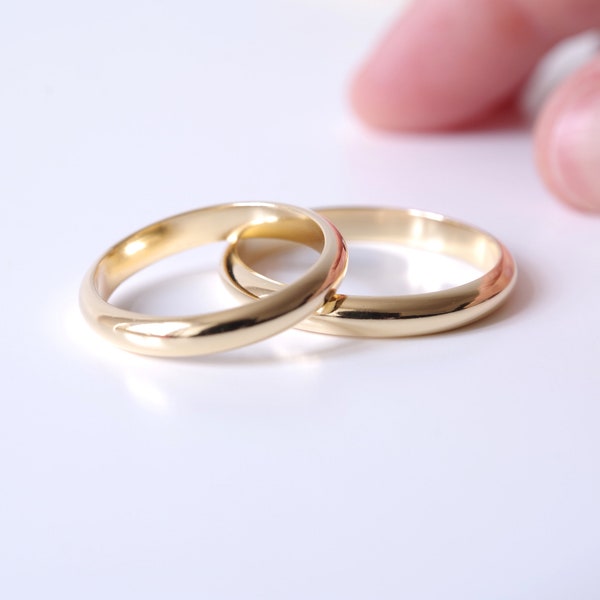 Ehering Set Vergoldetes Silber, Paar Eheringe Silber, Individuell graviert, Einfache Erschwingliche Eheringe, Für Sie und Ihn Ringe
